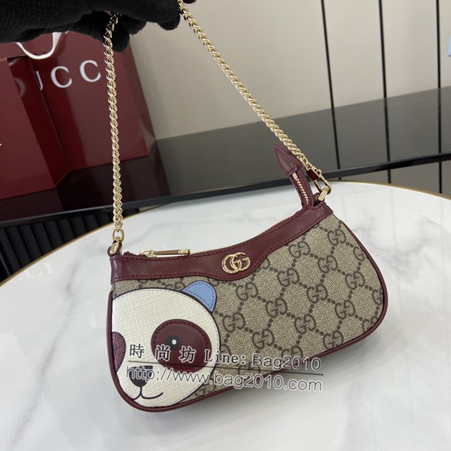 Gucci專櫃古馳最新款原廠皮飾熊貓細節GG迷你手袋貓咪鏈條包 jh2018型號：818763